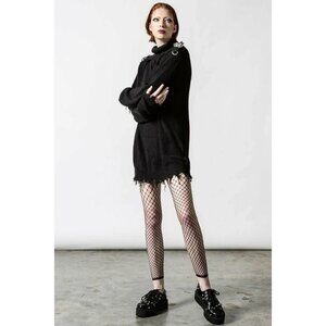 KILLSTAR The Mourning After Rib Knit Gothic Sweater Frayed Hem Black Unisex